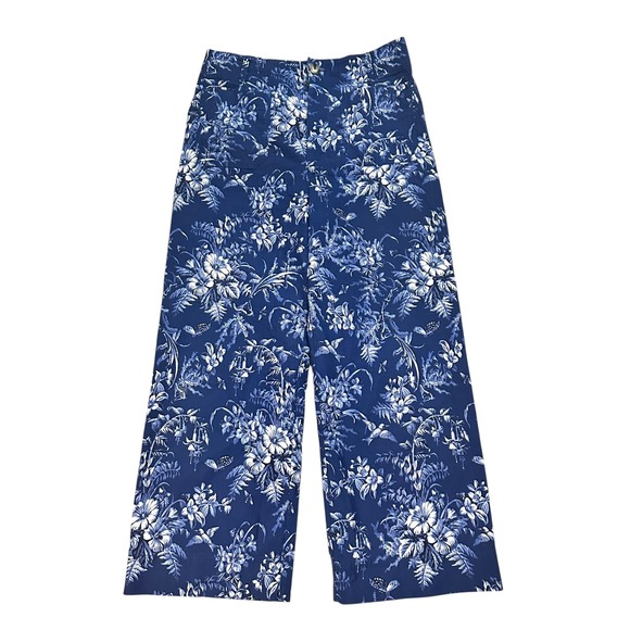 Anthropologie Maeve The Colette Wide Leg Cropped Pants Blue Floral size 31 - Picture 1 of 10
